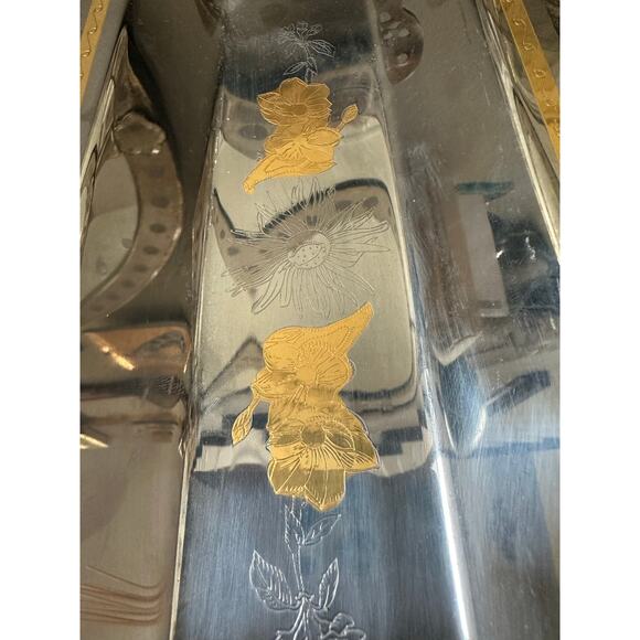 MCM Stainless Steel Lidded Butter Dish caviar cake tray set gold floral fasix - Picture 15 of 16